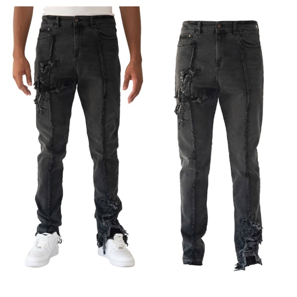 Val  Kristopher Eroded Denim Black Destroyed Jeans - Picture 3 of 11